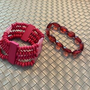 paparazzi Pink & Red Stretch Bead Bracelet Set